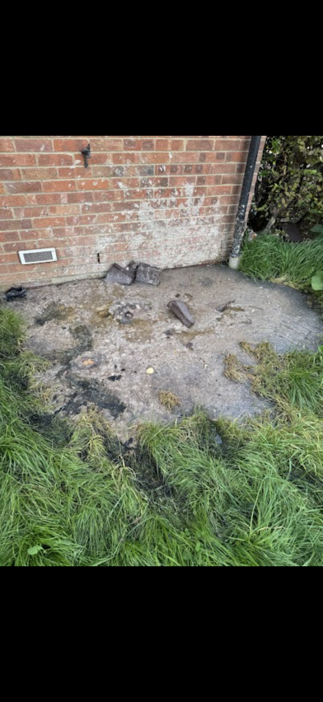 External drainage work area beside a Bedfordshire property